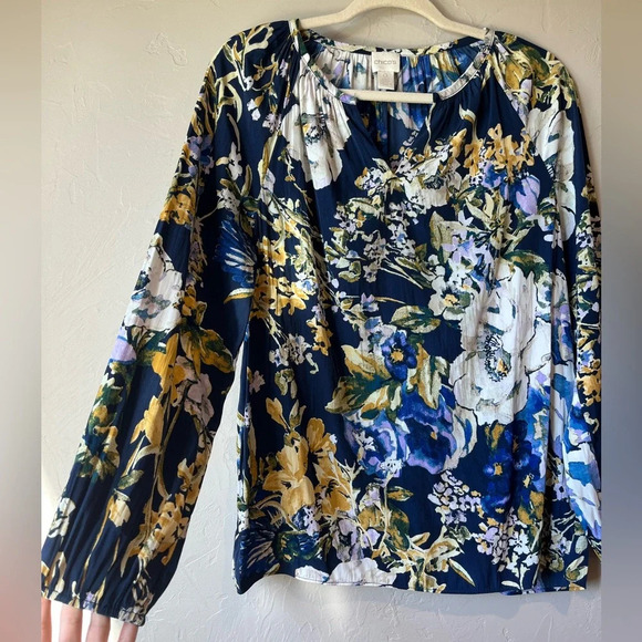 Chico's Tops - Chicos floral peasant boho loose watercolor Lagenlook cottage core work teacher